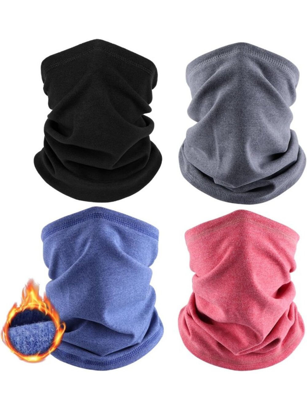 4 Pack Fleece Neck Gaiter & Warmer for Cold Weather, Ski Face Cover Scarf Unisex